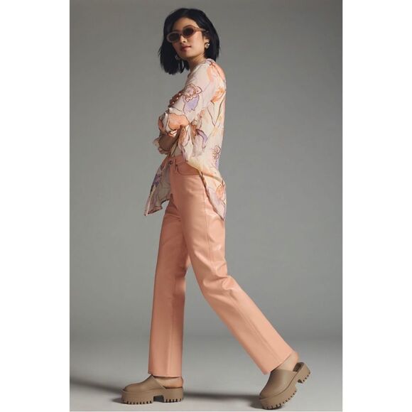 NEW Anthropologie AGOLDE '90s Pinch Waist Coral Five-Pocket Leather Pant Size 25 - Picture 2 of 5